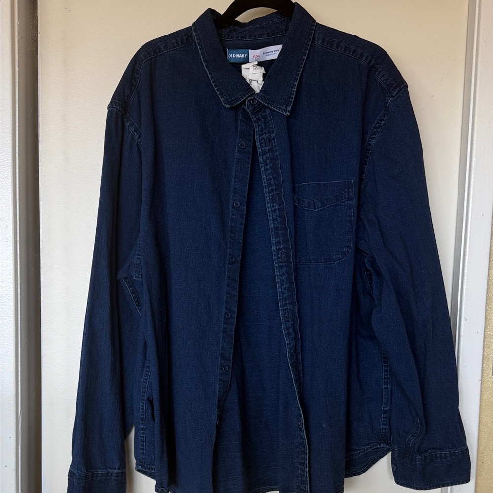 Old Navy Men's Casual Button Down Shirt - Dark Blue denim